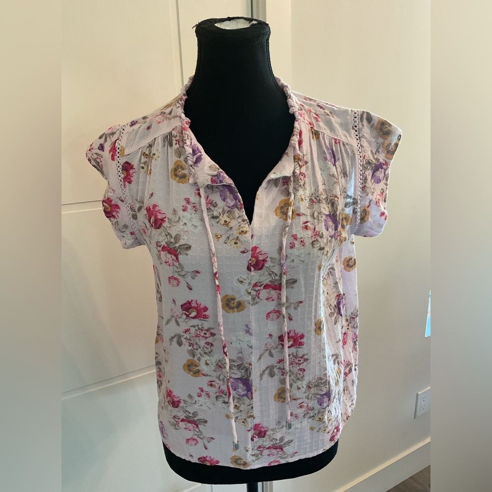Buffalo David Bitton Pink and Purple Cap Sleeve Blouse with Mandarin Collar